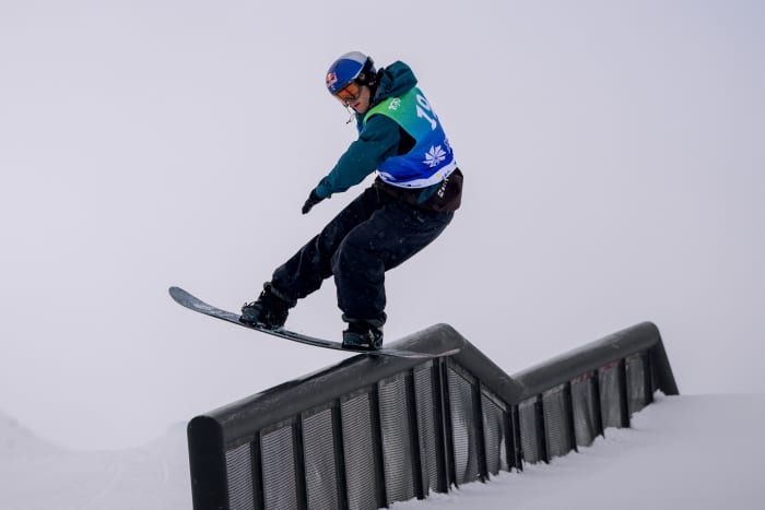 Luke Winkelmann riding a kinked rail.