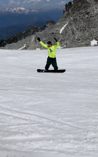 Look Pro Snowboarder Celebrates After Landing Trick For First Time In